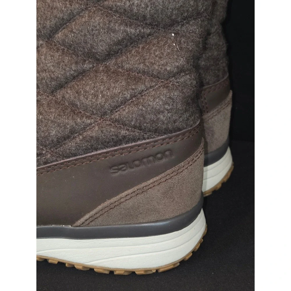 Salomon Women's Brown Quilted Wool Winter Snow Boots Fur Trim Lace Up Zip Size 8